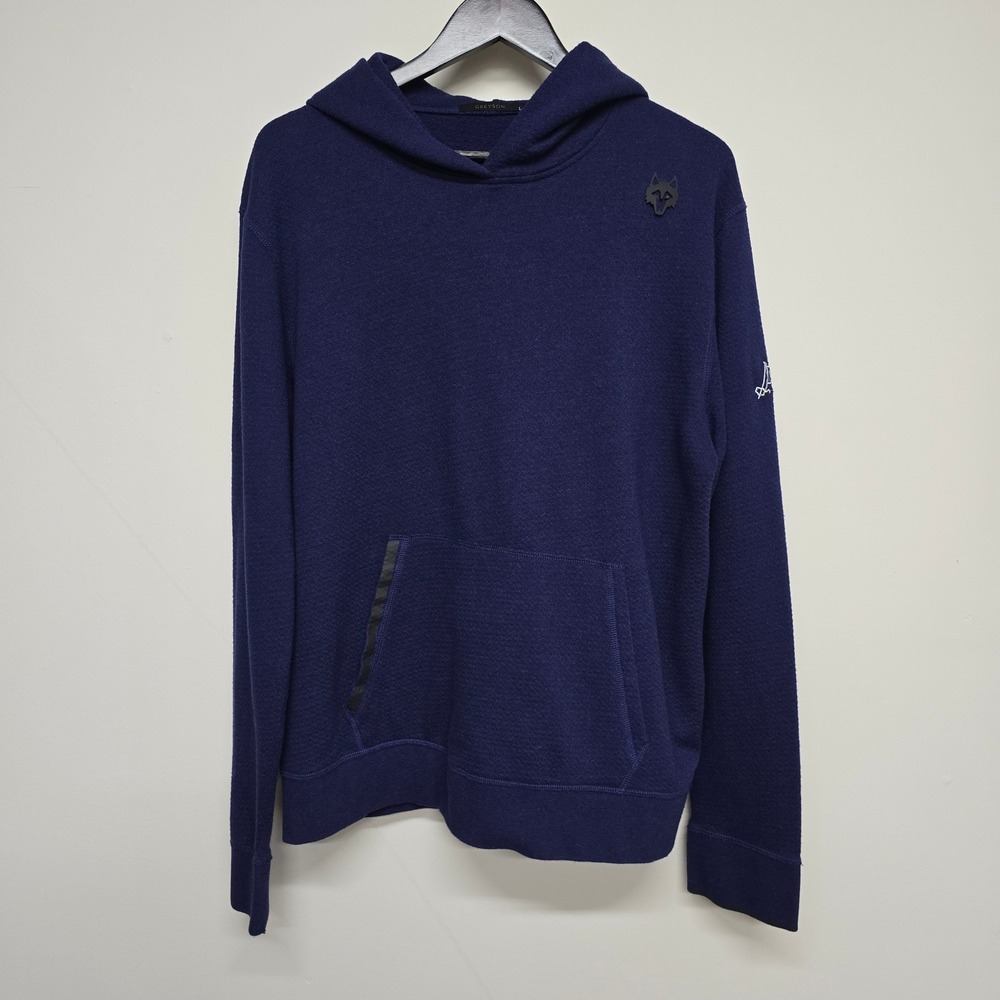 Greyson Wolf Logo Hoodie Mens L Navy Pima Cotton Knit Pullover Sporty Athletic